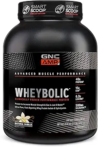 GNC AMP Wheybolic 临床检测蛋白粉,40g Whey蛋白,BCAA,Leucine, 增强肌肉力量, 肌肉建筑, 3党测试, Gluten Free, Classic Vanilla, 33人服务