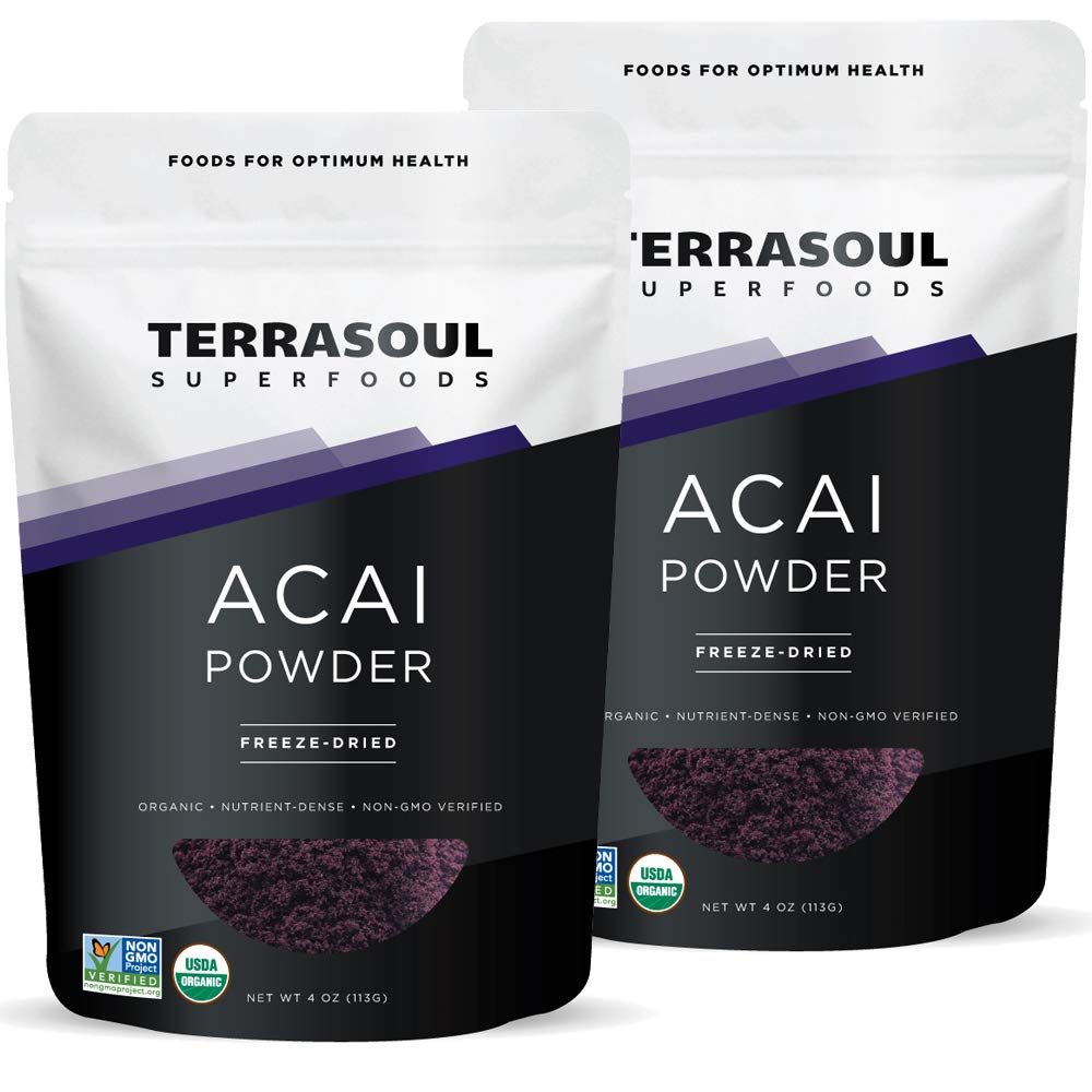 Terrosoul超级食品 有机Acai Berry粉, 4 Oz (Pack of 2), 冷冻干鲜, Omega Fats boost for Smoothie Bowls, 抗氧化剂-包装超级食品 食谱