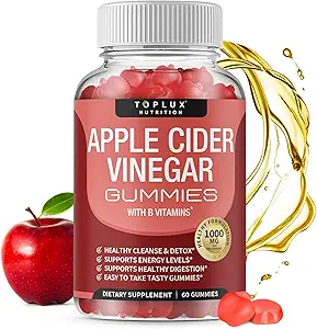Toplux Apple Cider Vinegar Gummys - 1000mg ACV 配B12,甜菜根,石榴为Immune系统,Detox & Cleanse,苹果苹果苹果的Gummy替代品 Vinegar Capsules,男,60 Gummys