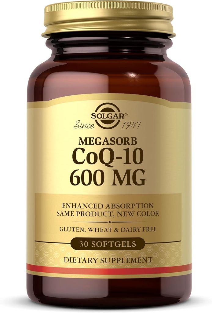Solgar Megasorb CoQ-10 600 mg, 30 Softgels - Promotes Nervous System Health - Coenzyme Q10 Supplement - Enhanced Absorption - Gluten Free, Dairy Free - 30 Servings