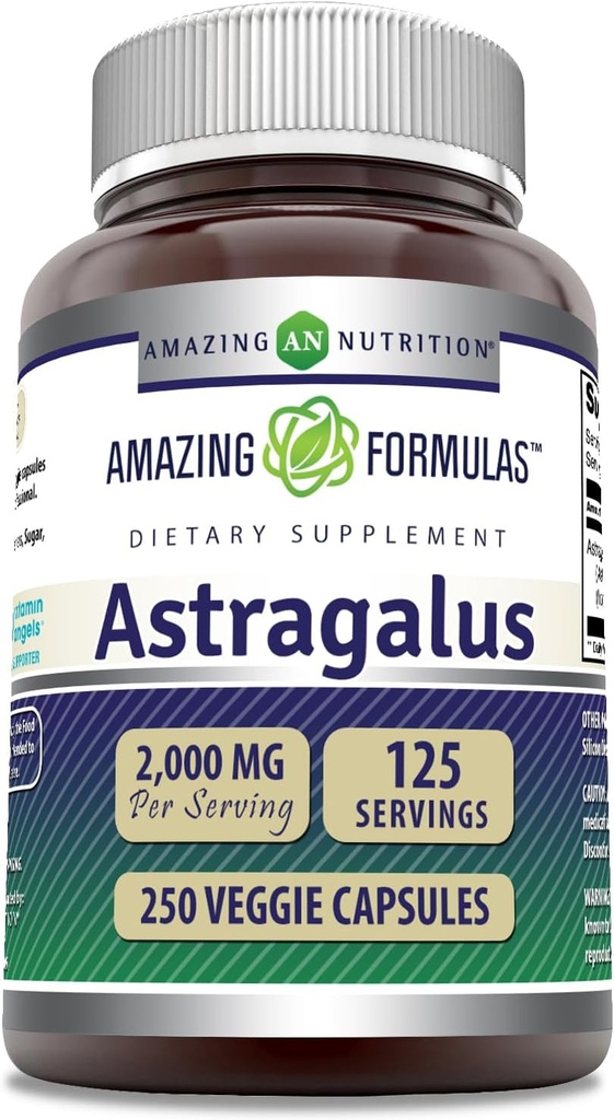 Astragalus 2000 mg 由纯Astragalus Membranaceus植物根提取法制成的每只活性卡普勒斯补充剂(250个计数)