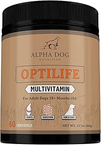 OptiLife狗多维特敏粉 - 成人狗多维特敏 配有亲生素,过敏支持,联合支持,皮肤和煤炭支持 - 狗维生素和补充品 - 狗多维特敏(60种服务)