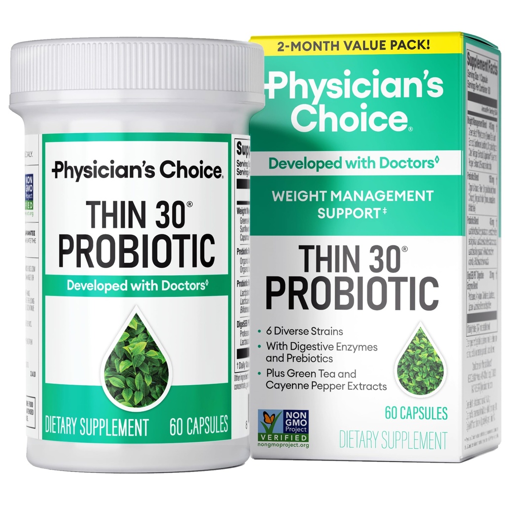 医科医生的CHOICE体重管理与布洛宁(英语:CHOICE Probiotics for Wight Management & Bloating) - 6 Probiotic Strains - 预生 - 关键成分 Cayenne - 支持古特健康 - 男女体重管理 - 绿茶 - 60 CT