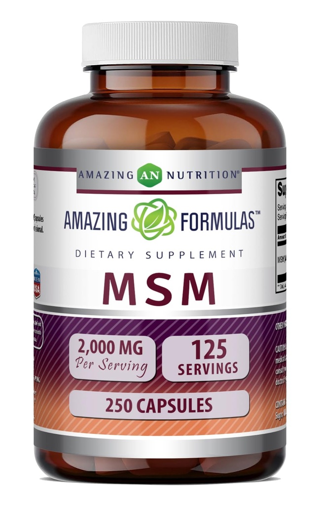 神奇的方程式 MSM(甲基乙磺酰甲烷) 补编 → 2000 Mg Per service → Capsules → Non-GMO → Gluten Free → 在美国制造 (1 Pack, 250 Counter)