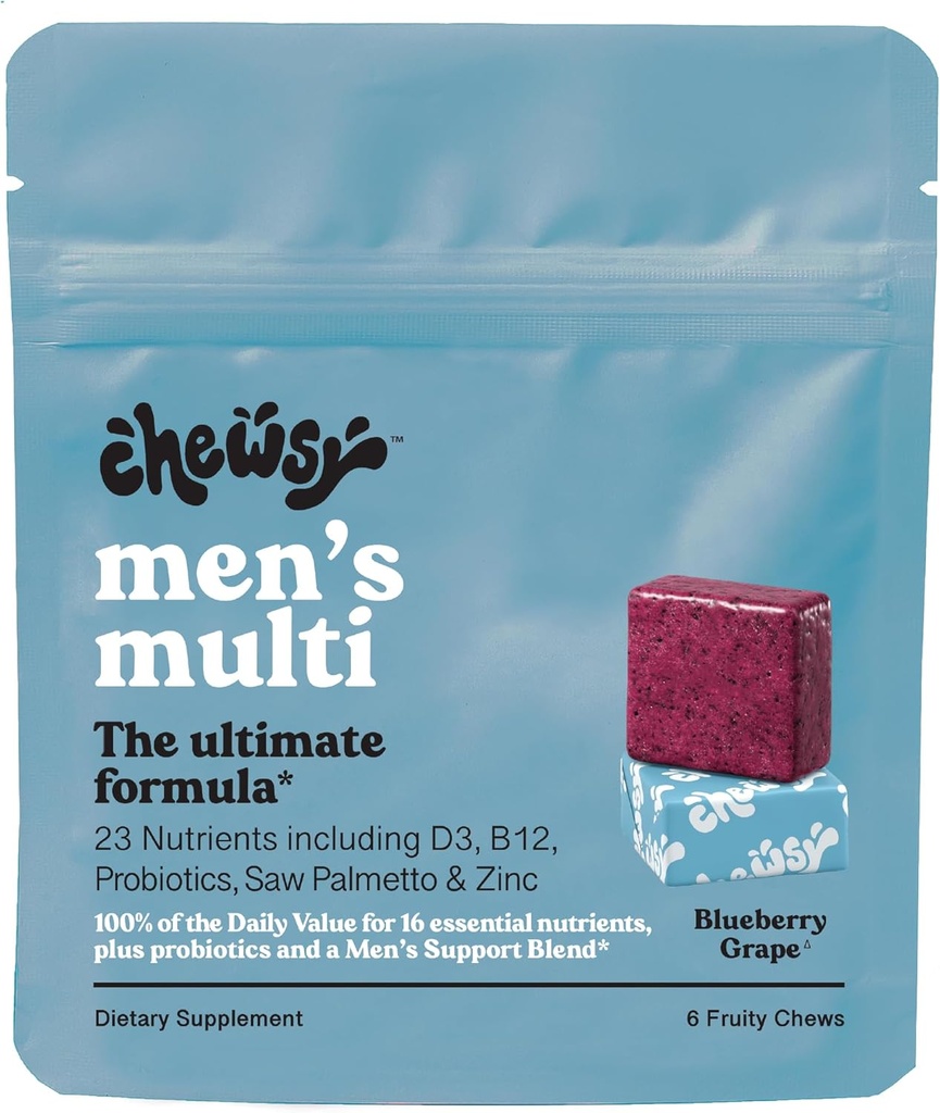 Chewsy - Men's Multivitamin Chews - Immune and Energy Support, Vitamin A, B12, C, D3, E, Probiotics, Saw Palmetto, Zinc - 6-Day Supply