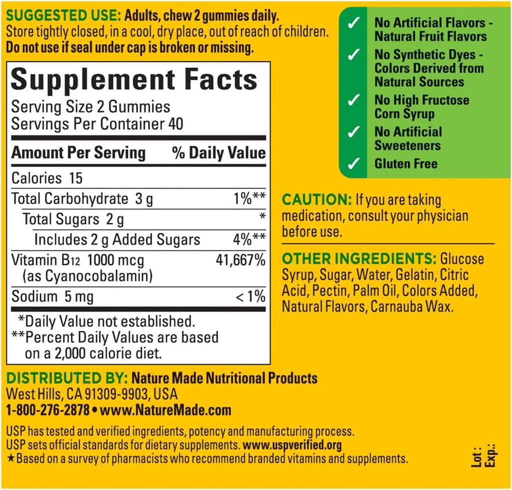 Nature Made B12 Energy Gummys 80 Count, (Pack of 2), 口味可能不同.