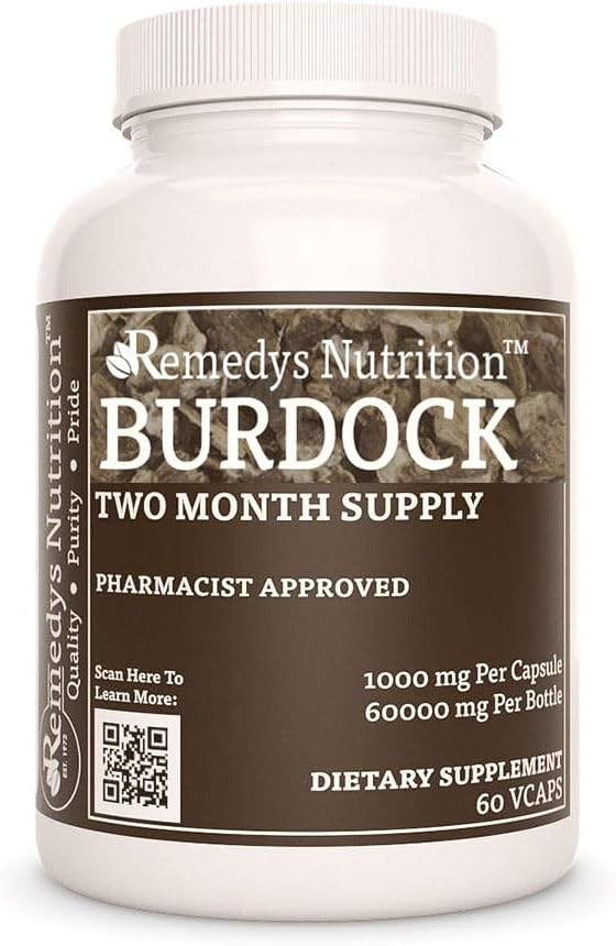 补救 Burdock root 1,000 mg, 60 Vegan Capsules 草药膳食补充 → 两个月供应 → 含有Quercetin和维生素C