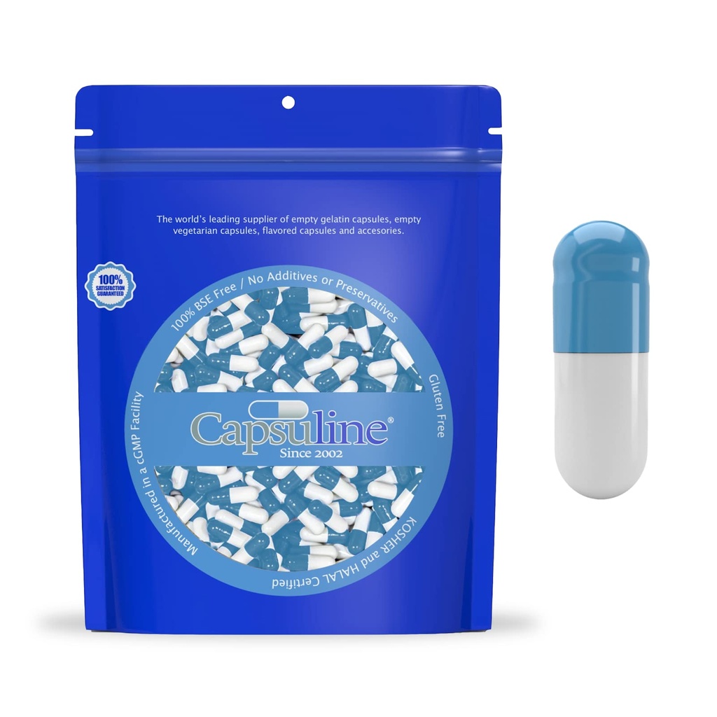 Capsuline 彩色大小 000 空 Gelatin Capsules 蓝/白 1000 计数