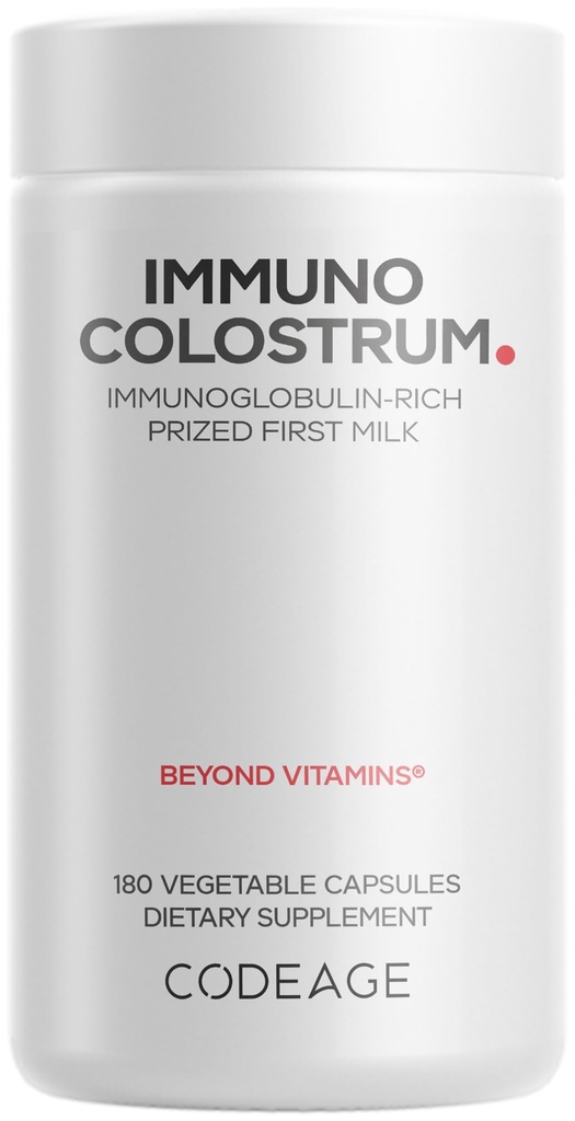 代号:Colostrum 补充品:草-Fed Colostrum - 获奖第一牛奶 - 草-Finished, Stream-Dried - 维生素,免疫球蛋白,生长因子 - 非GMO,无胶-180 Capsules