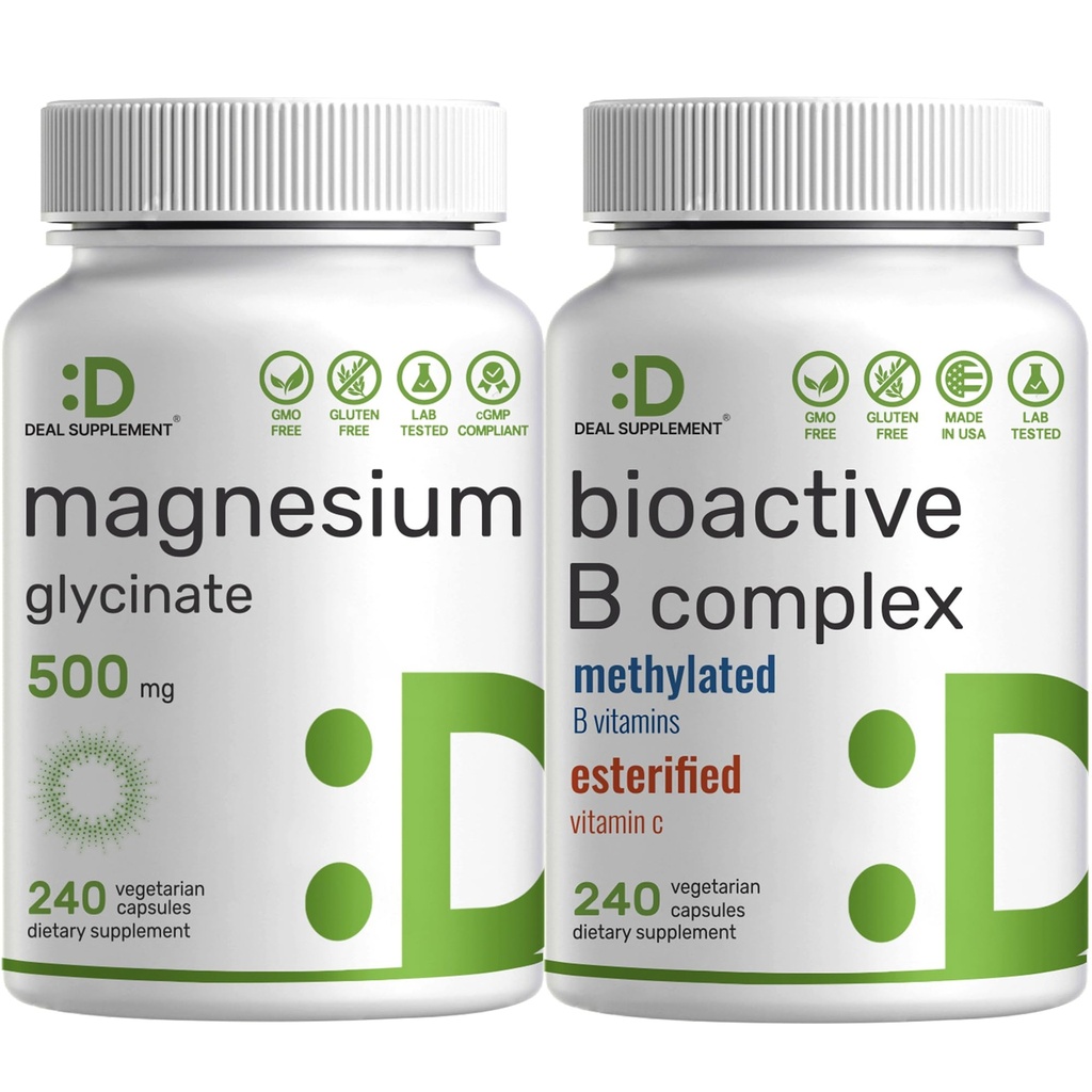 甘化镁500mg Veggie Capsules & 生物活性维生素B复合包 – 容易吸收的Chelated Mineral – Imune, Energy, & Metabolism 补编