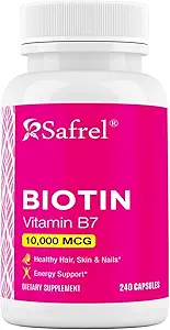 Safrel Biotin(维生素B7) 10,000mcg(10mg) 维生素补充剂 240 capsules - 蔬菜,Gluten Free,快速释放,非GMO
