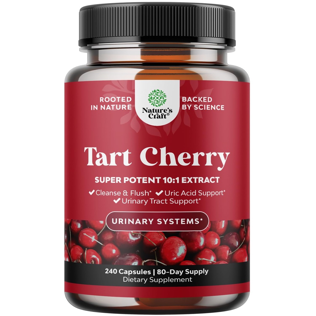 超强奶油樱桃 Capsules - Tart Cherry Capsules Capsules 7500mg for Uric Acid Cleanse for Gout & Kidneys Support - 泌尿切除术健康与联合支持的水果提取补充 - 240 Ct