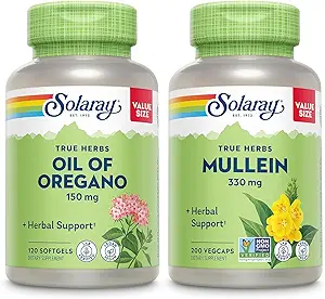 SOLARAY Oil of Oregano Softgels 150 mg and Mullein Leaf 330 mg - 健康支持 Bundle - Oregano Oil and Mullein Capsules for 总体健康支持 - Vegan, 60-日保障,120ct/180ct