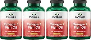 Swanson Omega 3 鱼油补充心脑和联合支持无转基因生物全民教育 180 mg EPA + 120 mg DHA 150 Softgel Capsules Lemon Flavor(4包)
