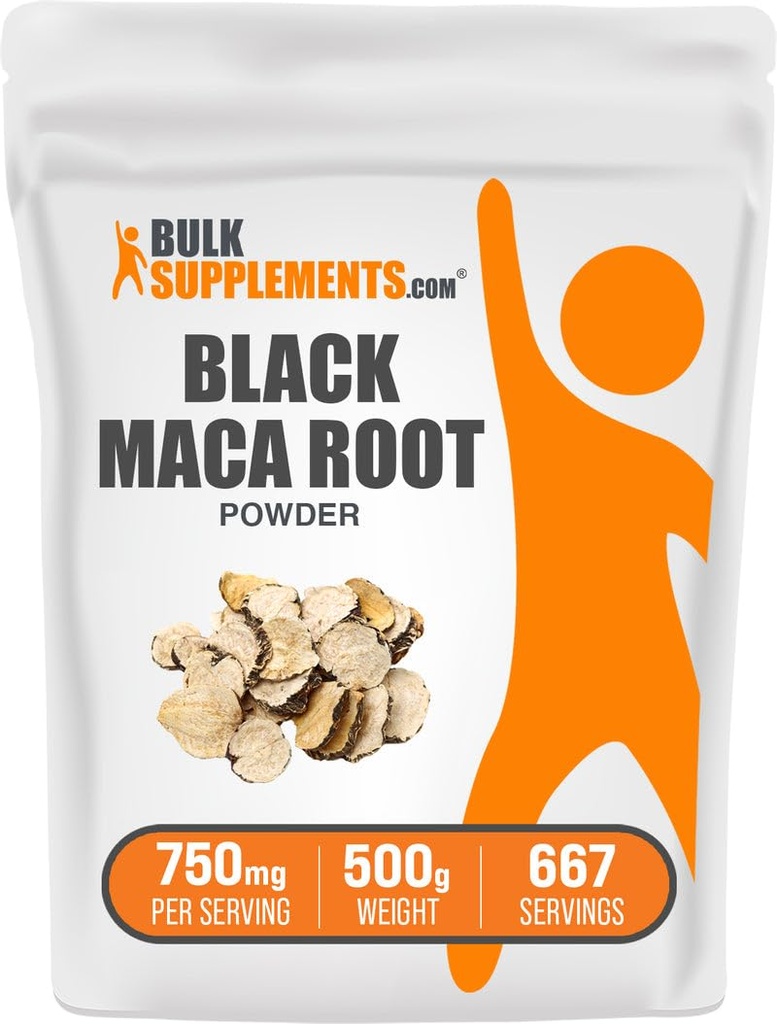 Bulk Assupports.com Black Maca粉 - Black Maca Root Supplements - 男与女草药补充剂 - Vegan, Gluten Free, 750mg / service, 500g (1.1磅) (Pack of 1)