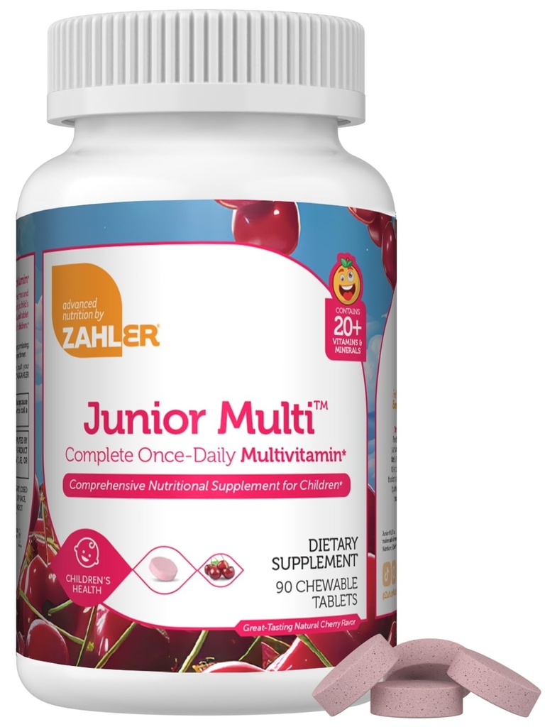 Zahler Kids 多维他明可食用维生素片 - 完成一日一维生素补充剂 - 包含20+矿产品和儿童与托德勒斯的维生素 - Kosher 多维他明樱桃火焰(90)