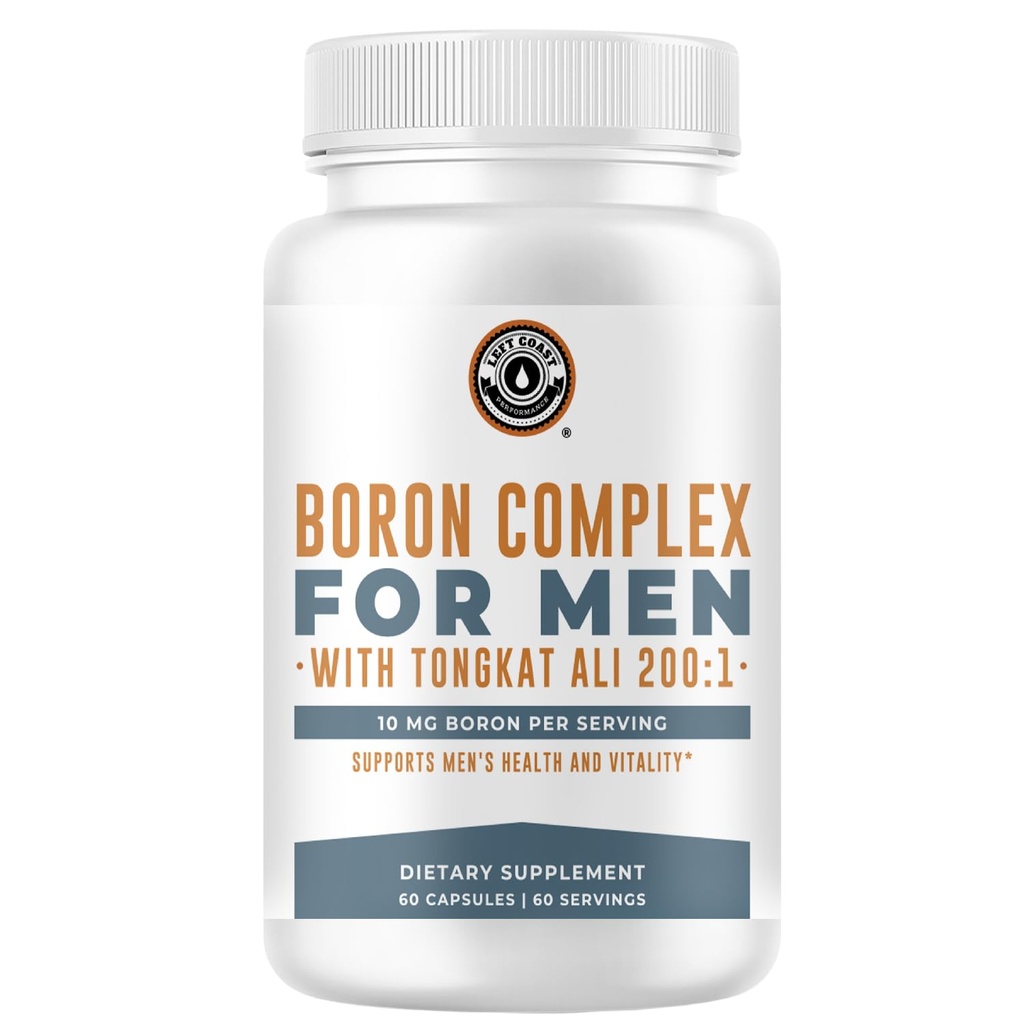Boron Supplement for Men With Tongkat Ali - 维生素D3, Zinc Picolinate 30 mg, Longjack Tongkat Ali for Men - Boron Citrate 10 mg for Men 's Health - 非转基因生物,Gluten Free, No Allergens - 60 计数