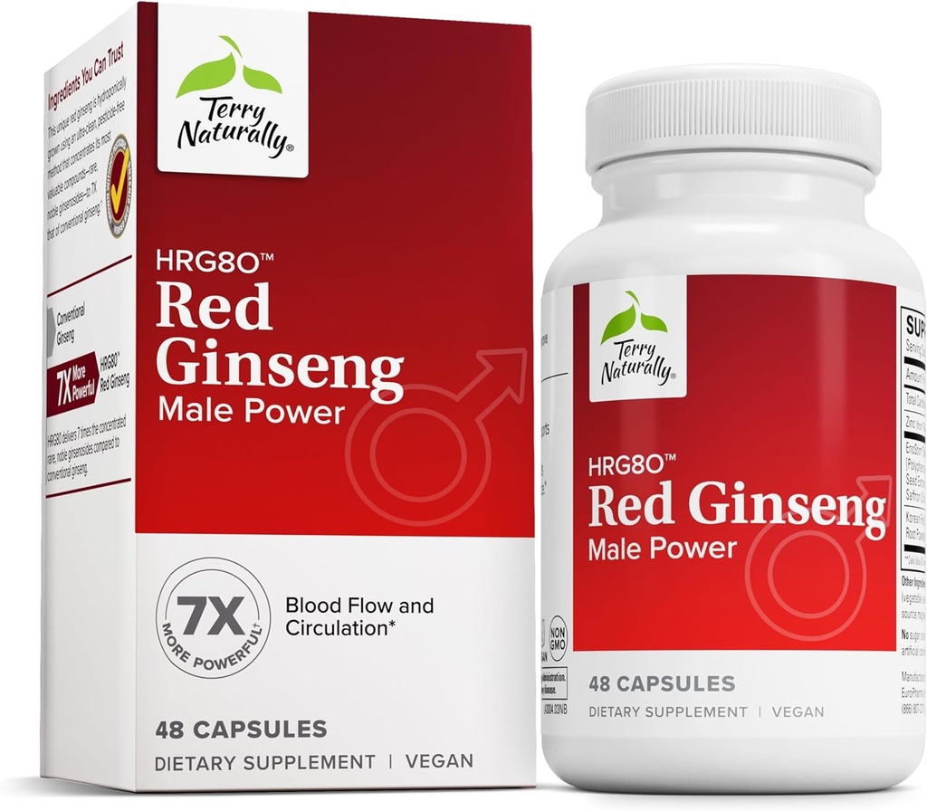 Terry Rital HRG80 Red Ginseng Male Power - 血液循环和耐力支持补编 - 配有Ginseng & Zinc的饮食补充 - 能源支持的草药补充 - 48 Capsules