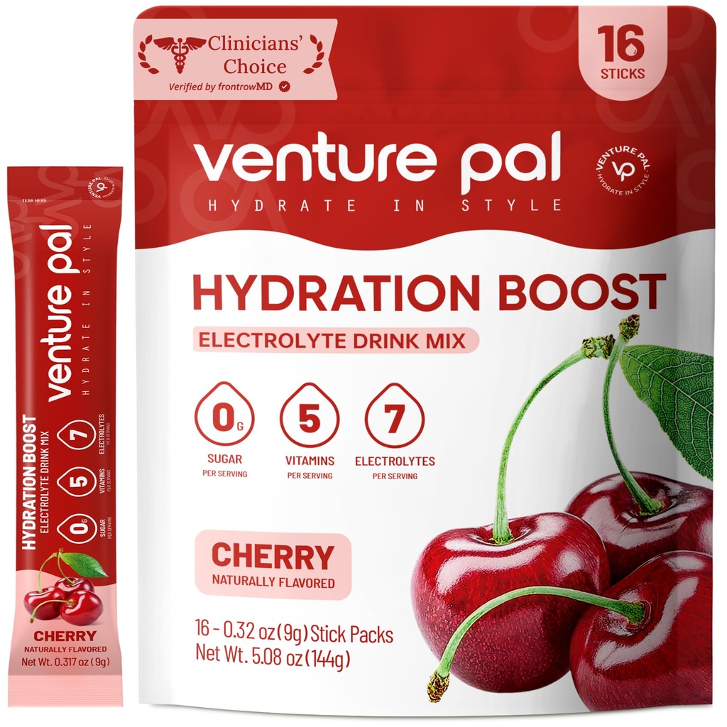Venture Pal Free Electrolyte Power Packets - 液态日报IV 快速水分和党回收的饮料混合 → 5 Vitamins & 7 Electrolytes → Keto Friendly → Kent-GMO → 认证 Vegan → 16棒
