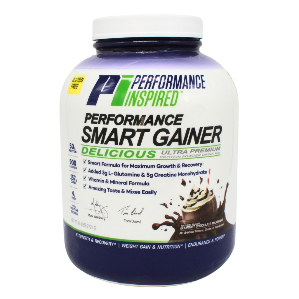 性能启发营养 智能质增益器 – 50G蛋白,900卡路里,Creatine,L-Glutamine & 消化酶 – 肌肉恢复与生长 – 巧克力 Milksharke – 6 lb