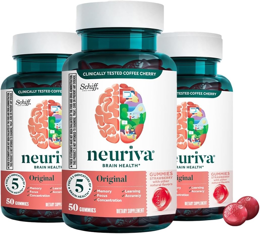 Neuriva原创脑健康支持草莓果仁(50 Counter),用磷酸二乙酯和脱咖啡因进行脑支持,临床证明为咖啡樱桃(3包)