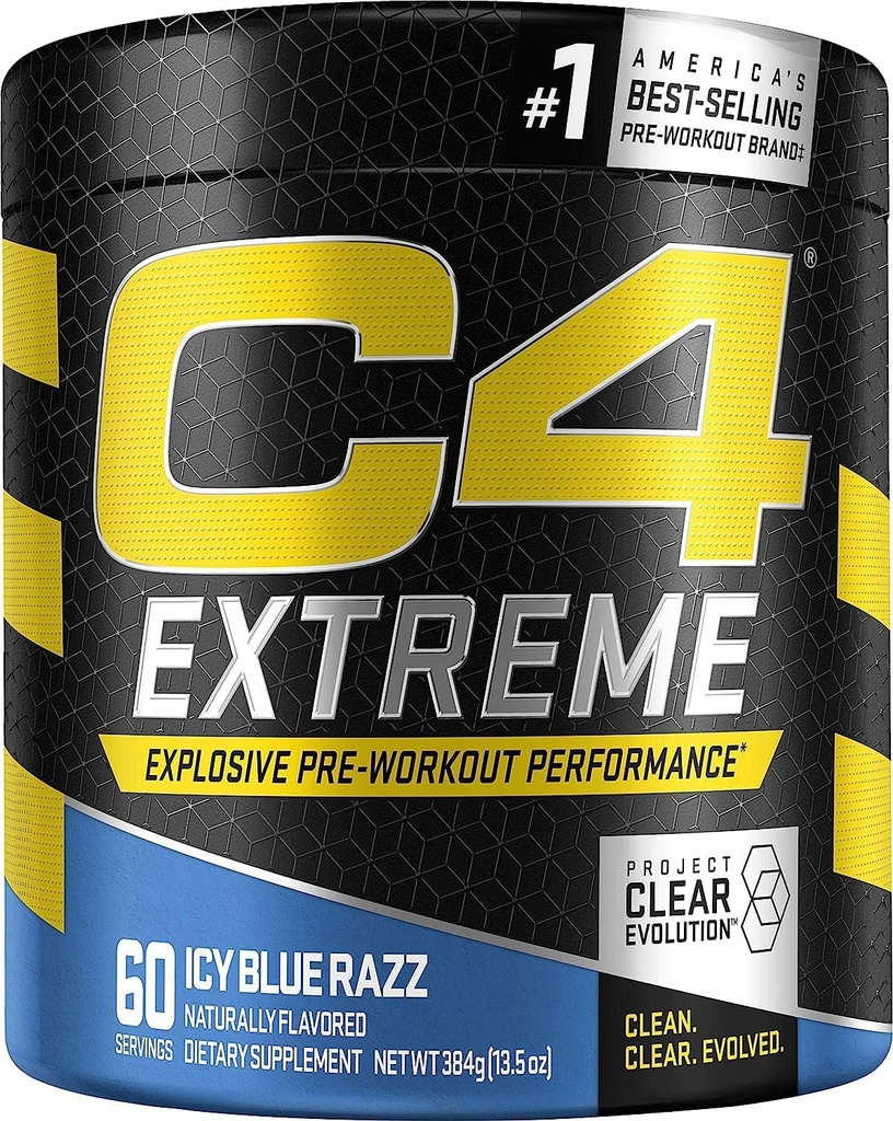 C4 极端预选工作粉 冰蓝蕾丝 + 预选工作能源 + 男女 + 200mg Cafeine + Beta Alanine + Creatine 60 服务