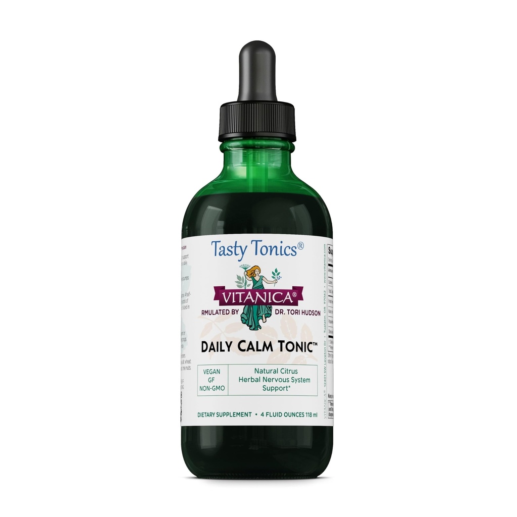 Vitanica Daily Calm Tonic, 天然液体压力救济补编,Dr. Formulated, Organic Lemon Balm, Kava Kava and Passion Flower, 面向女性, 男性和成年人, Vegan, 4 Ounce (Daily Calm Tonic)