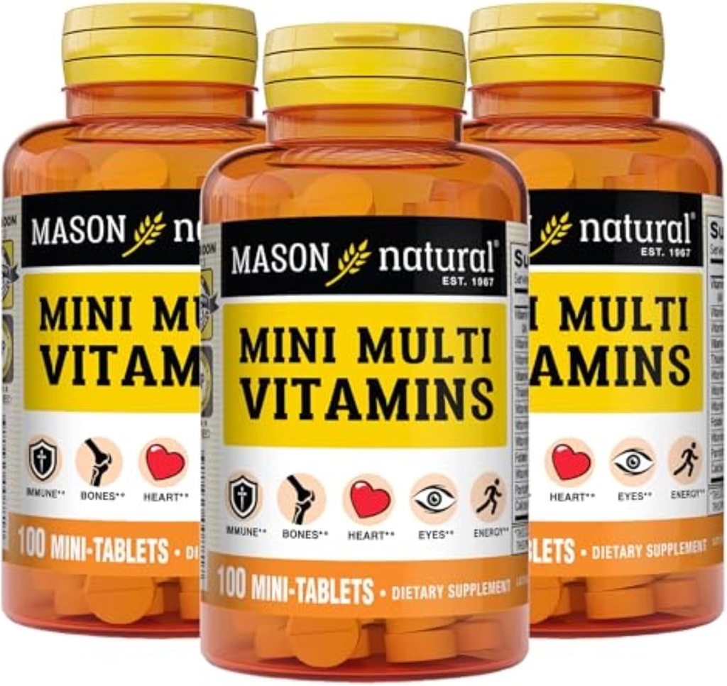 MASON NATURAL 小型多维生素,维生素A,C,D3,E,B1,B2,B3,B6,B12,Folate和钙促进总体健康,300天供应量
