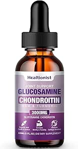 1 Pack Glucosamine Chondroitin MSM 液滴、成人男女额外力量联合支持补充、Quercetin Boswelia、Bromelain、抗氧化剂免疫支持(2 Fl oz)