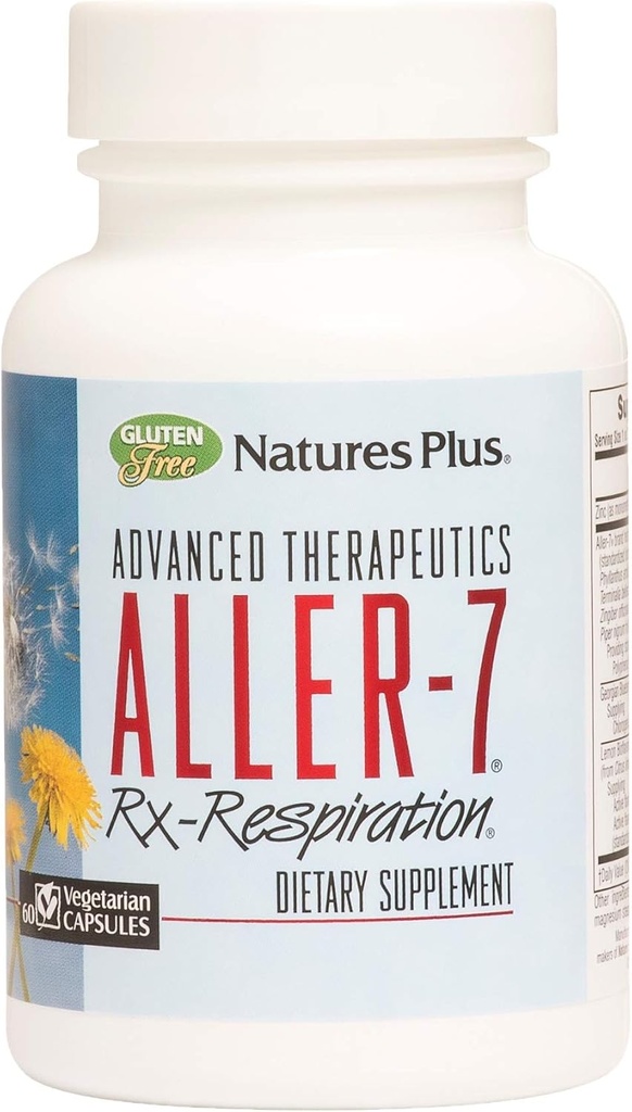 Natures Plus 高级治疗 ALLER-7 Rx-呼吸 - 60 植物盖 - 支持呼吸井 - 无胶 - 30 服务