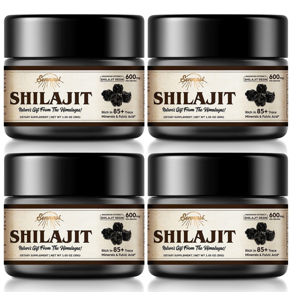 Shilajit纯喜马拉雅有机物Shilajit Resin - 600mg 最大潜在天然有机物 Shilajit Resin 含有85+ Trace Minerals & Fulvic Acid for Energy, Immune支持, 30克(4包)