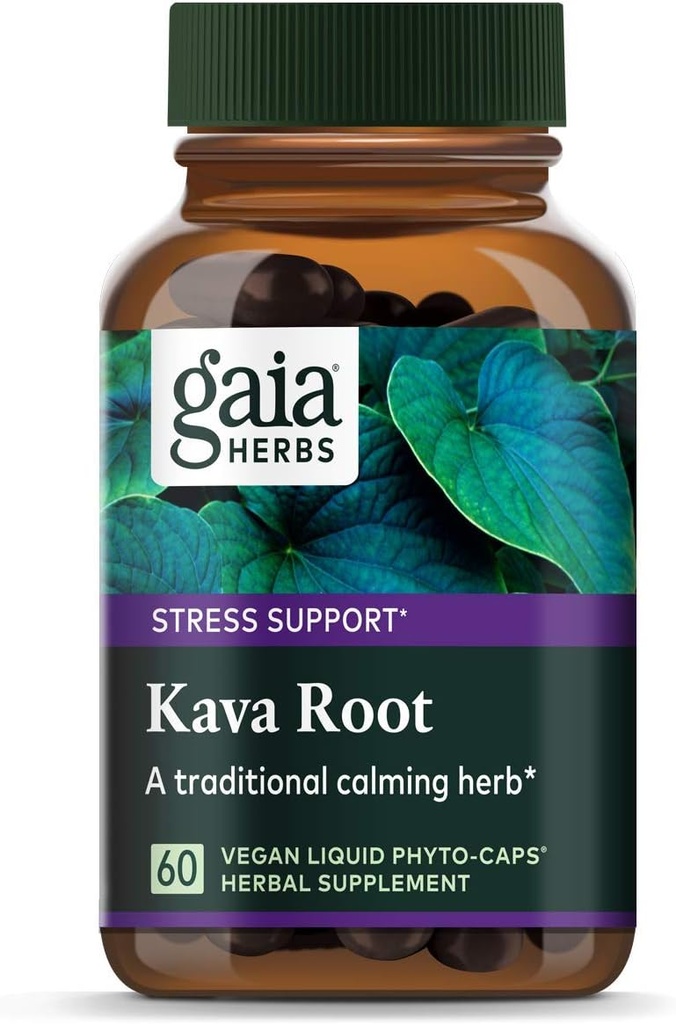 Gaia Herbs Kava Kava Root, Vegan Liquid Capsules, 60 Counter - 支持情感平衡, 冷静和放松, 保证潜力75mg 活性卡瓦肯酮