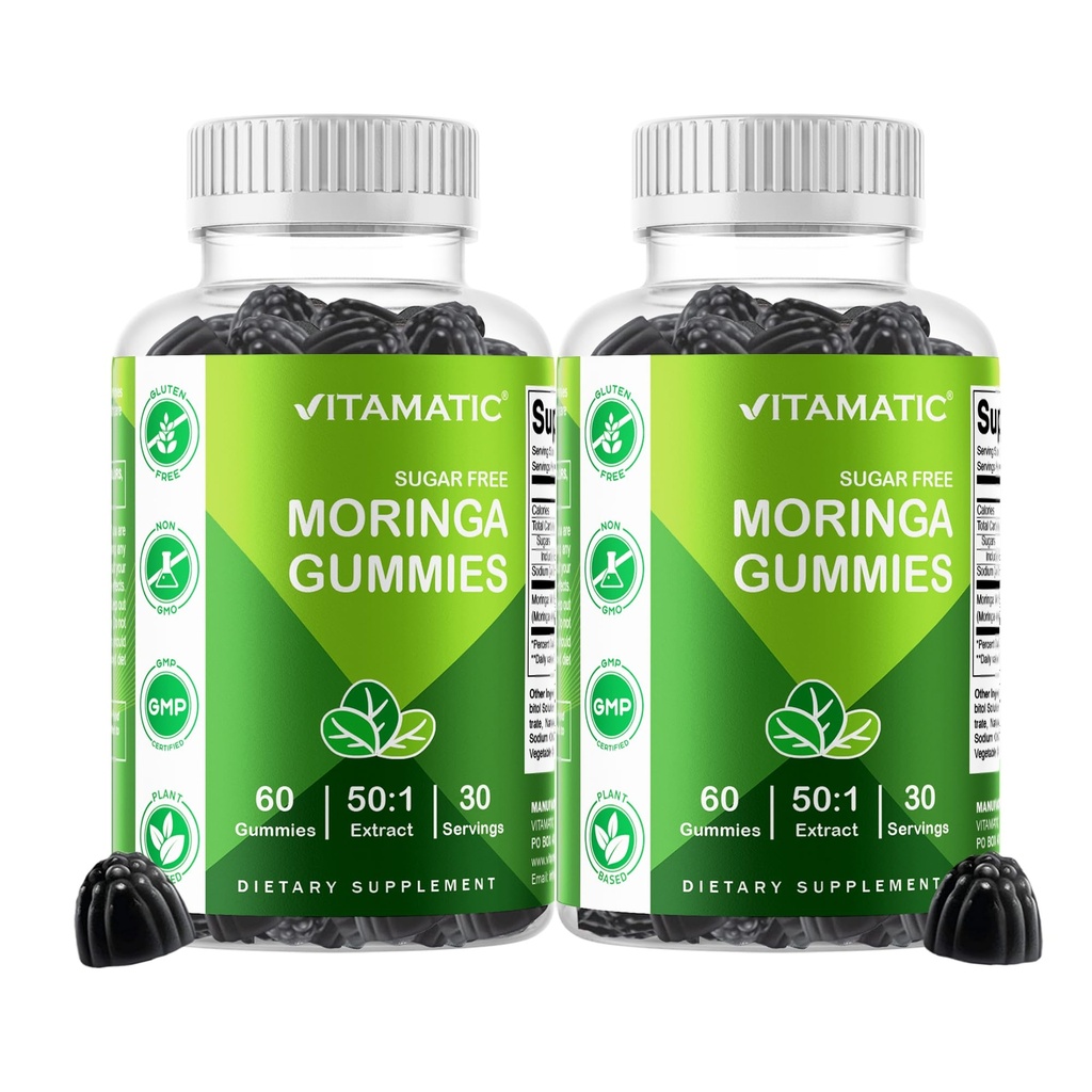 维生素2 Packs Sugar Free Moringa Gummys - 10000 mg 等效人(从50:1 提取200 mg) - 完整绿色超级食品 20X 提取 - 60 Pectin 基固醇
