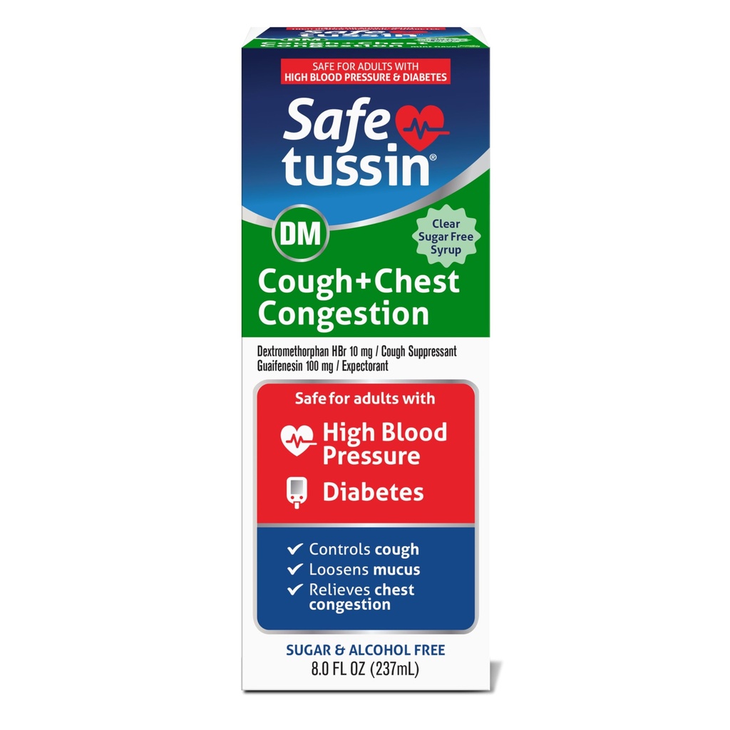 Safetussin DM Cough & Chest Contracting, 8 oz, 预测者 Mucus Relief, Cough Relief Syrup, 高血压和糖尿病成年人的安全
