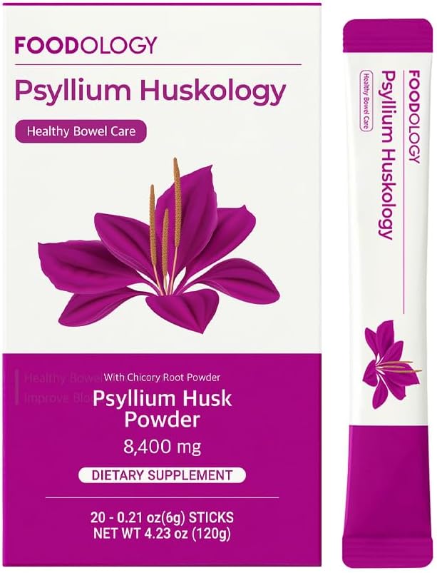 FOODOLOGY Psyllium Huskology (20棒,10日) - 草药 Psyllium Husk 补充药剂缓解, Gut Health. 植物基饮食纤维,最大强度7200mg.