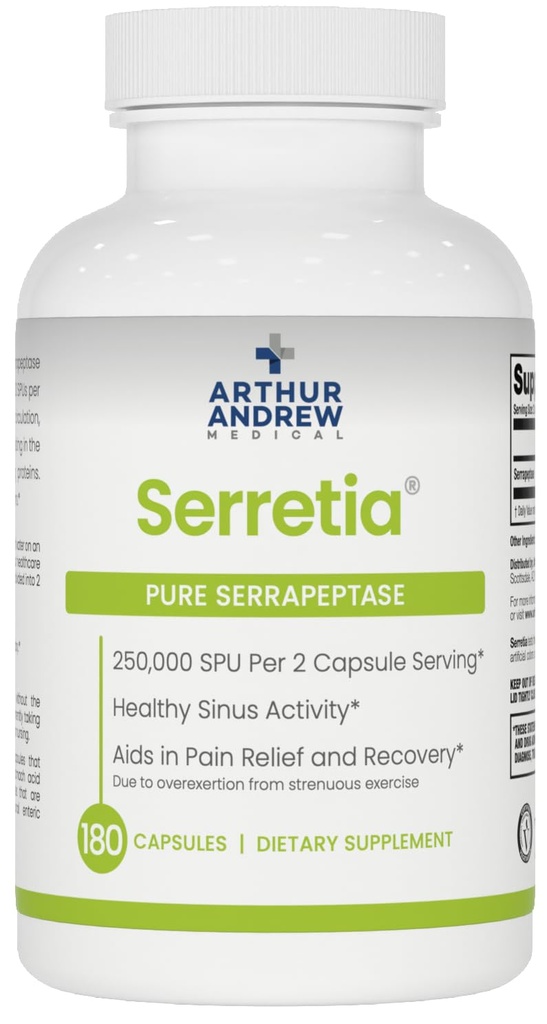 Arthur Andrew Medical, Serretia, 肌肉和辛纳斯支持的Serrapeptase公式,180卡普勒斯