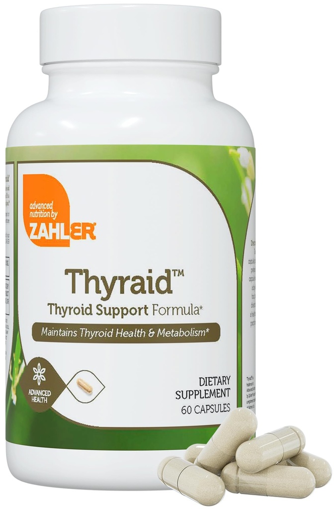 Zahler Thyraid - 含有碘、锌、L-Tyrosine、Ashwagandha、Forskholii - 纯甲状腺素支持妇女和男子 - Kosher Gluten Free-GMO 甲状腺素补充剂(60 Capsules)
