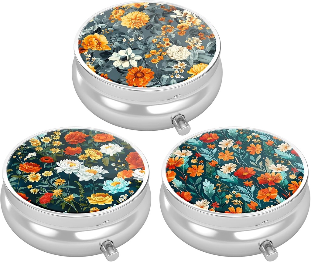 3 Pack Pill Box, Purse & Pocket小药箱,Cute Travel Medicine 组织者,便携式药品容器持有者持有维生素,药物,鱼油和补充品,美丽的花卉