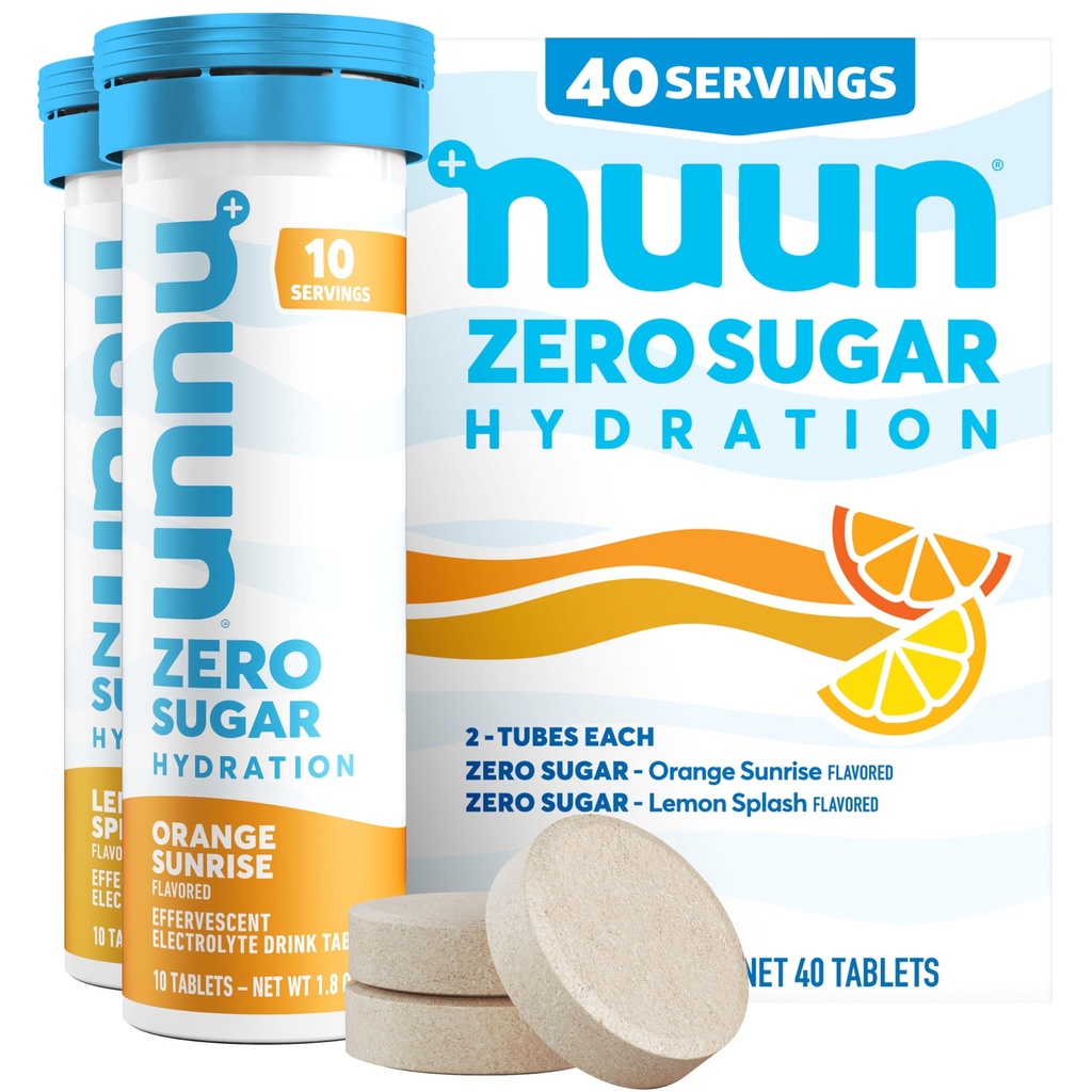Nuun 零糖水解电解质片 -- -- 钠、钾、氯化物、钙、镁、轻和美味水果火焰、无糖、无糖、无胶、Vegan、混合Citrus 4 Pack(共计40种)