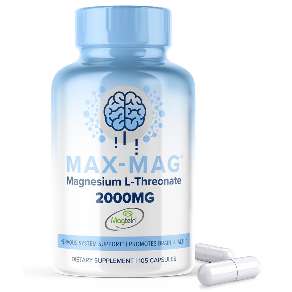 Max-Mag Magnesium L-Threonate 补充剂 - 105 Capsules Magtein 2000mg 复合剂,含有维生素D3和K2用于睡眠,Mood & Brain Magnesium L Threonate Capsules 营养 MaxLife Naturals