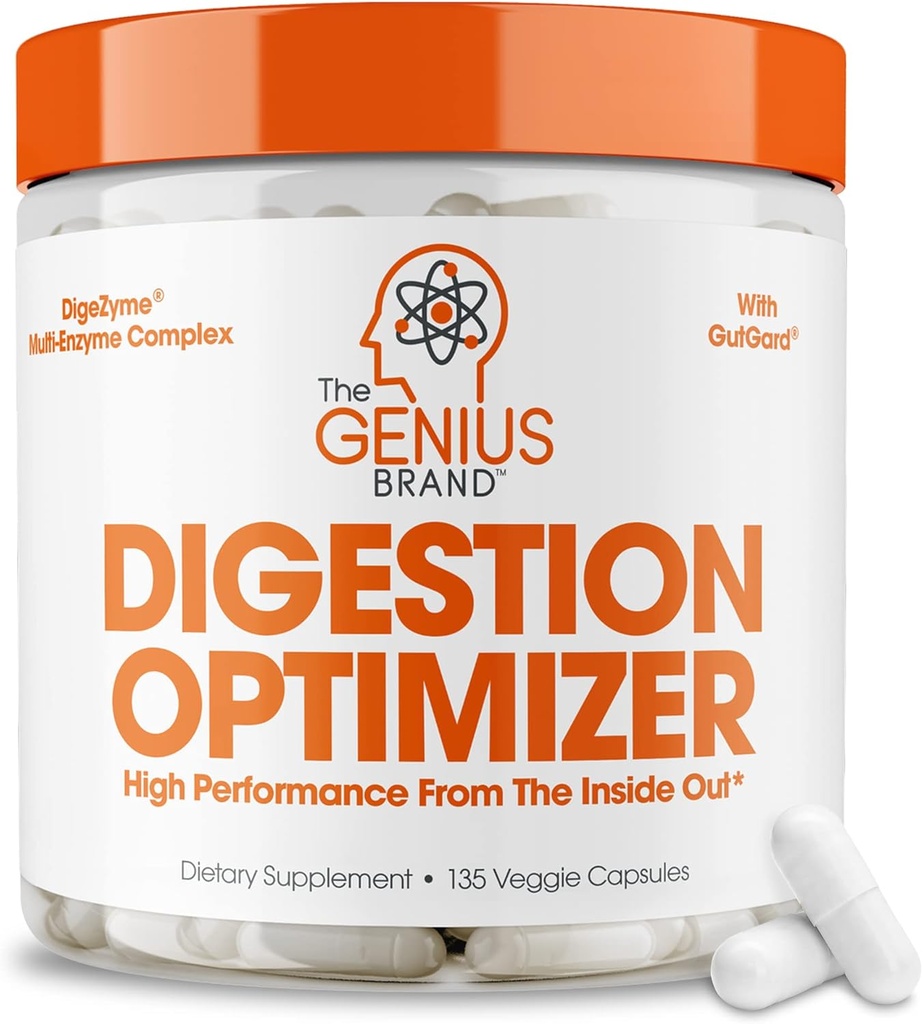 Genius Brand Genius 文摘优化器 - Gut Health & Immune 支持的文摘补充器 - 无专有混合器 - Vegan, Non-GMO & Gluten-free - 135 Veggie Capsules