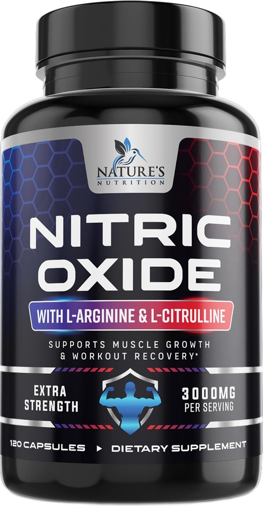 Nitric Oxide 助推器 Extra Force 3000mg - 3X 强力 L-Arginine & Citrulline, 男子最佳Nitric Oxide 补充,支持肌肉,心脏健康,能源补充,美国瓶装,120 Capsules