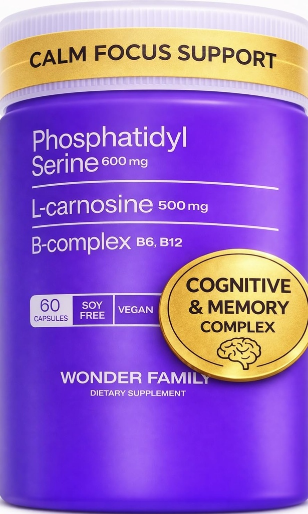Phosphatidylserine 600 mg 配L-Carnosine 500 mg + B6,B12 & Folate – 非太阳花 Lecithin PS Complex – 植物型,非GMO – 支持认知功能,细胞膜完整性 – 60 Capsules