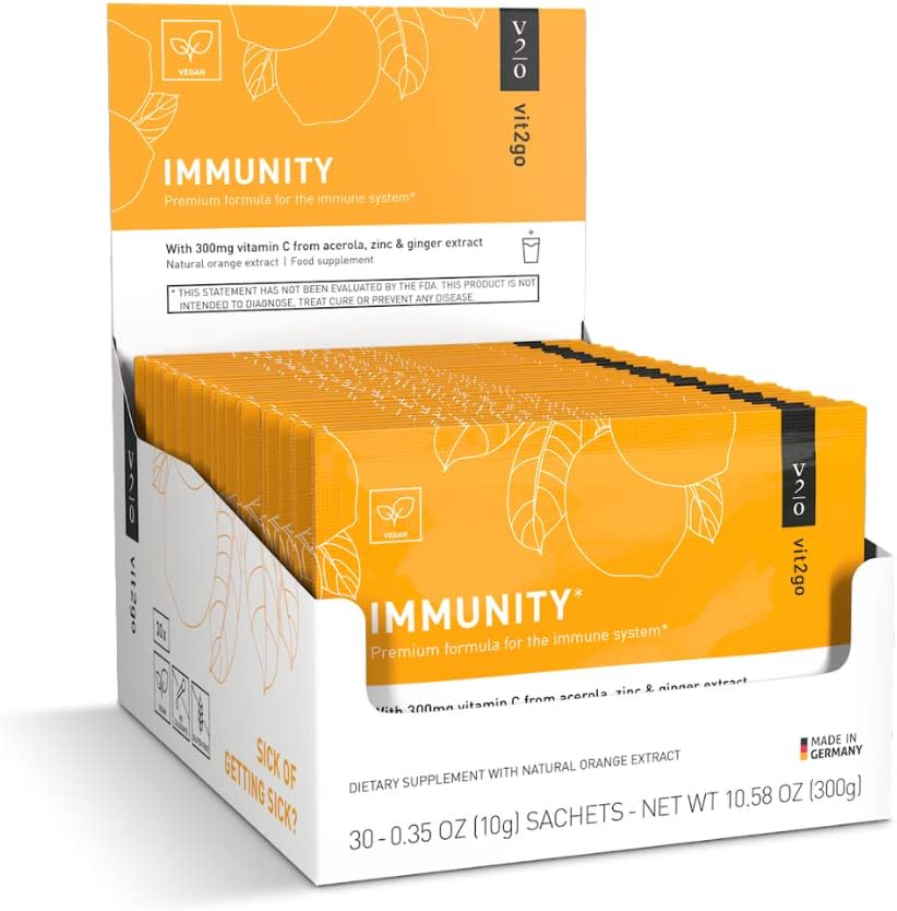 豁免助推剂粉,易于使用 Vegan Immune 助推剂,含有维生素D, A, B, C, & K, NRV Zinc, Plus Ginger Extraction (30 Pack)
