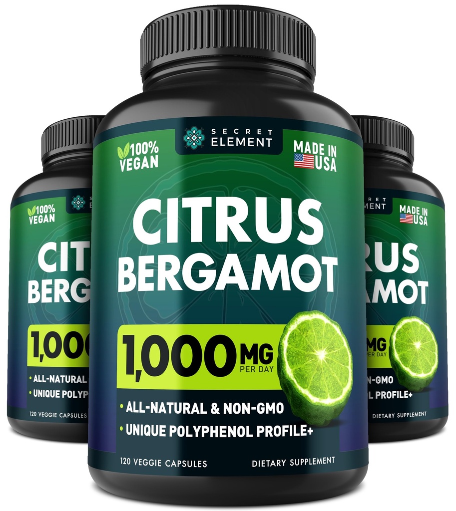 3 Pack Citrus Bergamot 抽取 1000 mg, 心脏、免疫系统支持和健康的老化补充 360 Vegan Capsules