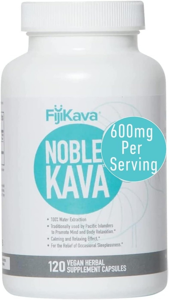 斐济Kava Noble Kava Kava Capsules,600mg Kavalactones per service,自然放松和睡眠支持补编,Vegan & Non-GMO,120-Count, Premium Piper Methysticum Creature for calm & Relief