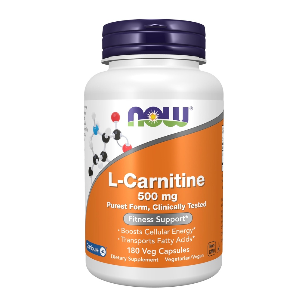 现在食品补充品,L-Carnitine 500mg,纯净形式,氨基酸,适配支持*,180 Veg Capsules