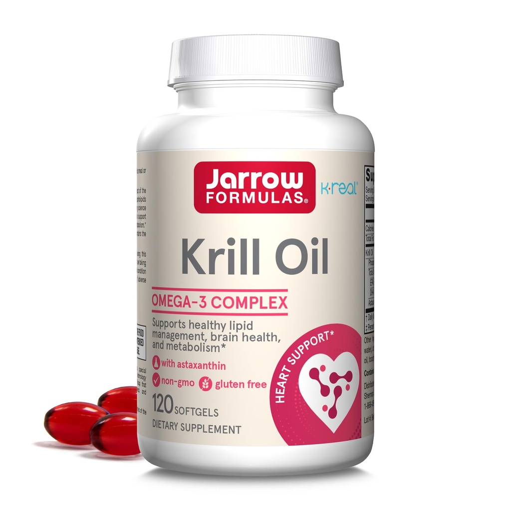 Jarrow Formats Krill Oil - 120 Softgels - 磷脂Omega-3 配有Astaxanthin的复合体 - 可能支持 Lipid管理,脑功能和代谢 - 60 services