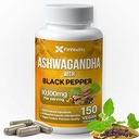 Ashwagandha Capsules, 150 Vegan Capsules, 10 100 Mg / Capsule – 100% Natural Ashwagandha 根提取粉和黑椒提取, 非 GMO, Gluten- Free