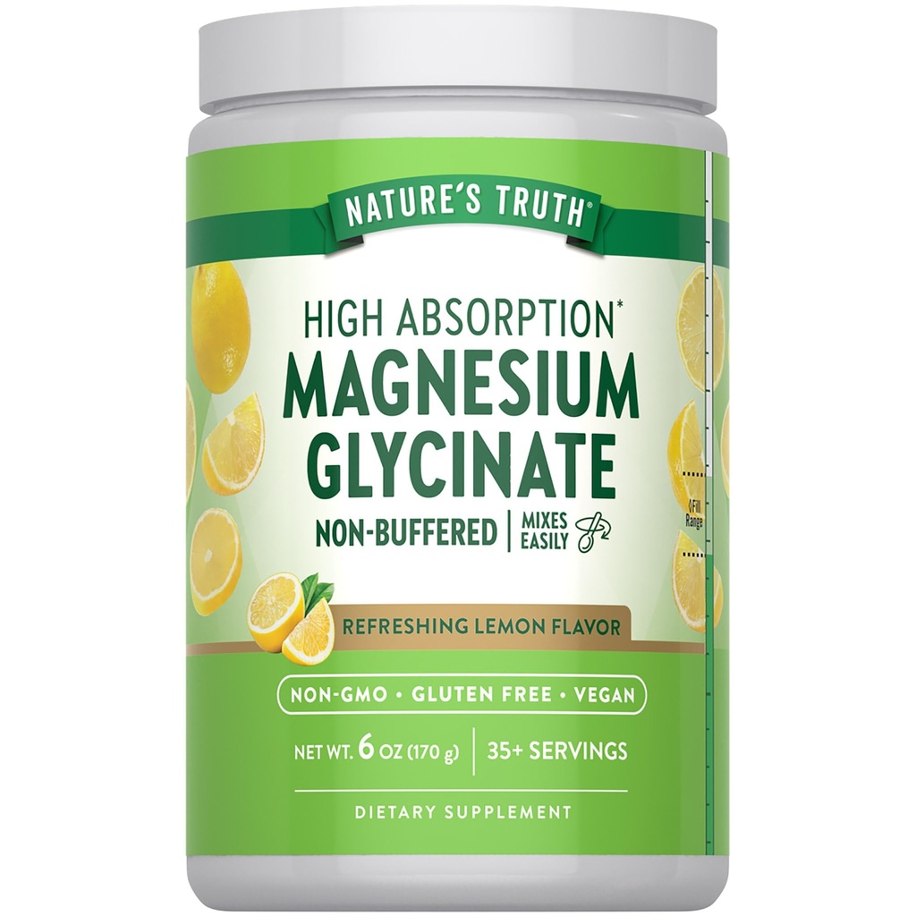 (原始内容存档于2018-09-21). Nature's Truth Magnesium Glycnit Powder 6 oz  Le Lemon Flavor |高吸收 | Vegan, Non-GMO, Gluten Free Supplement
